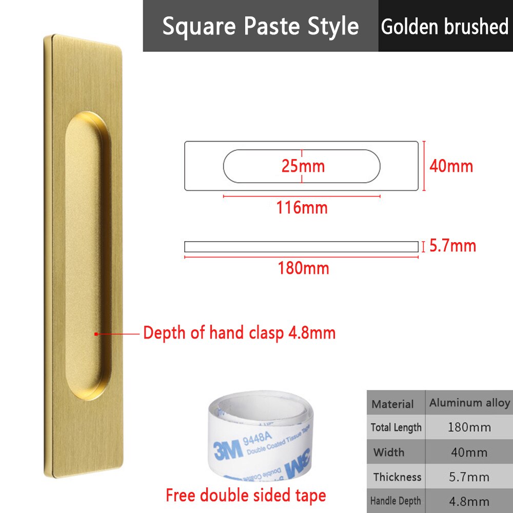 Onubao-manija de puerta corredera sin perforaciones, puerta de vidrio de almacén, manija deslizante de cocina, pasta adhesiva de doble cara: Gold Drawing-S-B
