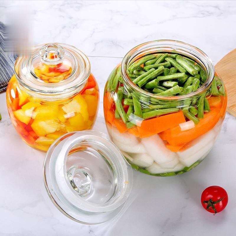 Korea Glass Container Kimchi Jar Kitchen Thickened Pickled Cans Household Pickled Pickles Cylinder Sealed Cans jars and lids