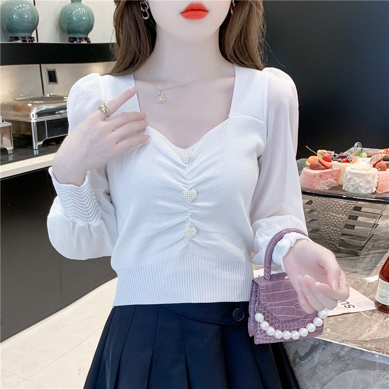 Spring Autumn Solid Color Sweater Women High Street Casual Long Sleeve Pullovers Patchwork All-match Tops: XXXL / WHITE