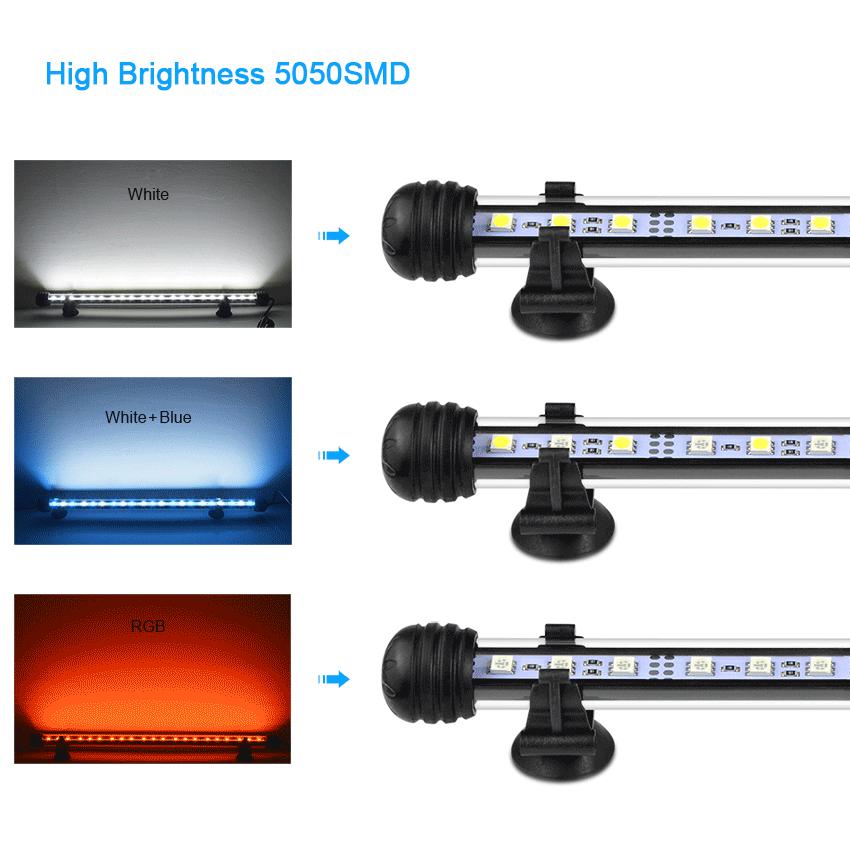 EU Plug Aquarium Light 19-49CM 5050 RGB LED Aquarium Lighting Fish Tank Submersible Light Lamp Waterproof Underwater LED Lights