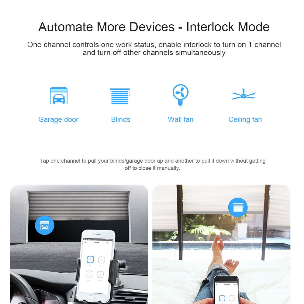 Sonoff 4CH PRO R3 4 Gang 433Mhz RF Smart Switch Interlock Self-Locking Inching Modes Remote Control via eWeLink APP Alexa IFTTT
