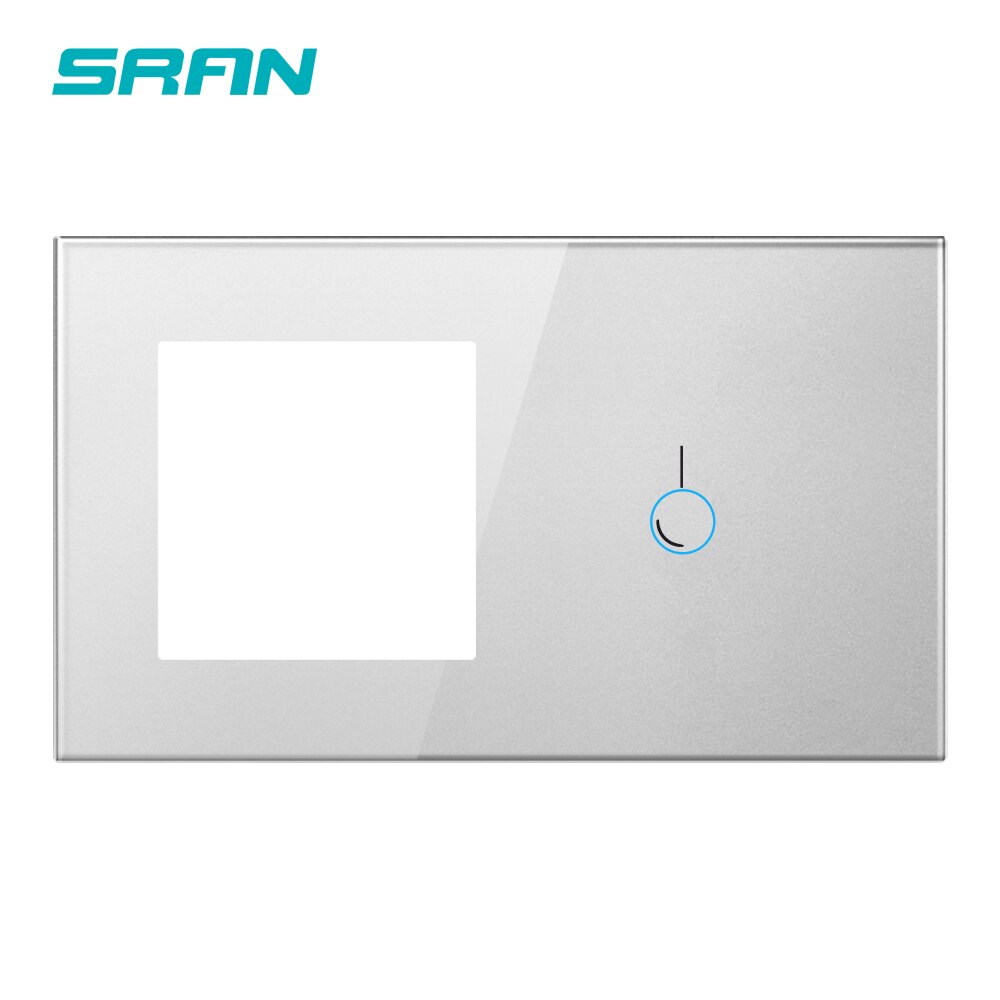 Sran Leeg Paneel Met Installeren Ijzeren Plaat 146Mm * 86Mm White Crystal Gehard Glas Touch Schakelaar Aansluitpaneel combinatie Module: Sliver 1Gang