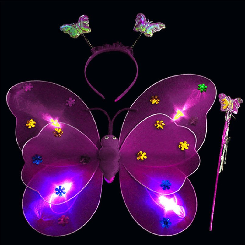 3pcs/Set Girls Led Flashing Light Fairy Butterfly Wing Wand Headband Costume best Christmas lowest price 20: Purple