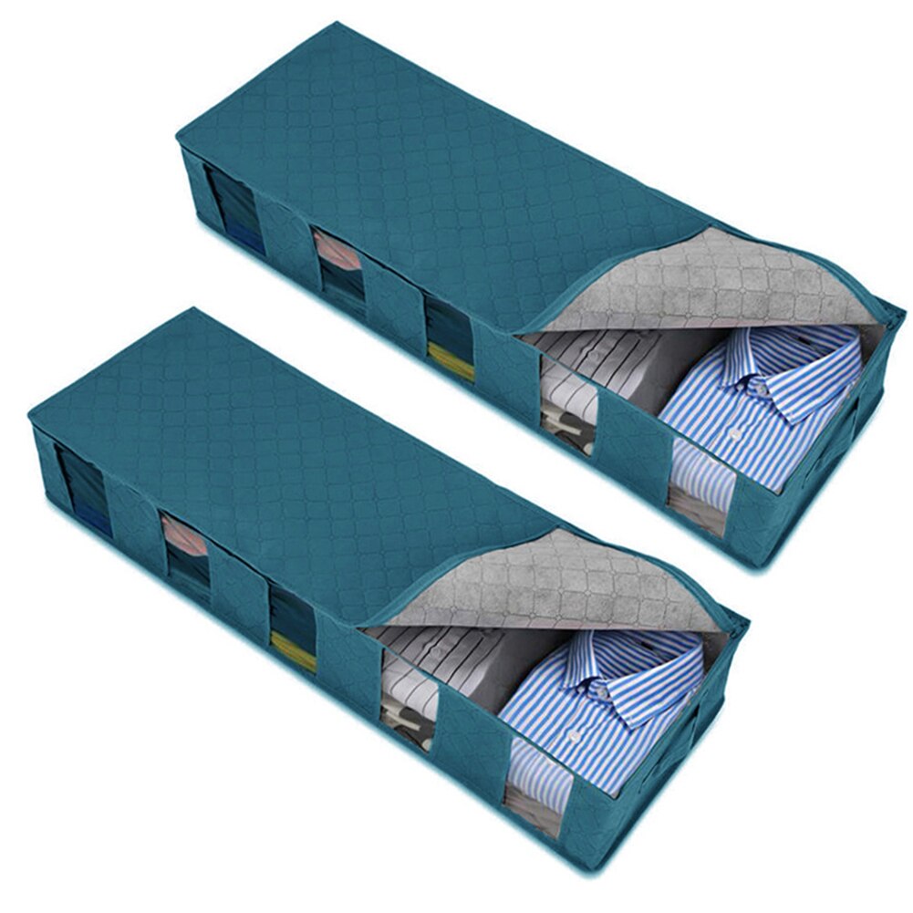 Underbed Storage Bags, 2 pcs Foldable Large Clothes Storage Bags with Zips, Thick Breathable Underbed Clothes Storage Bags: H 2PCS 97x33x15cm