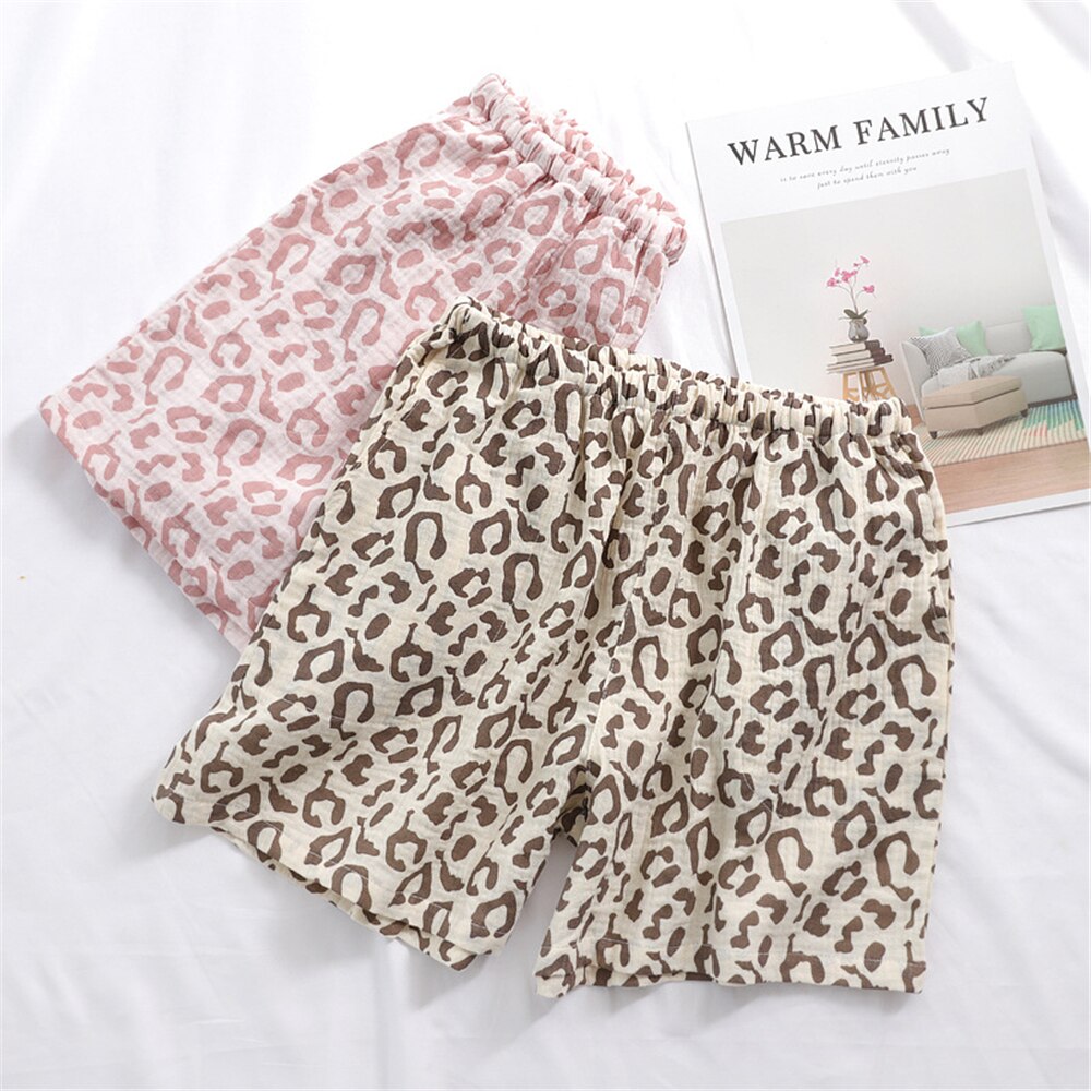 Leopard Print Pajamas Shorts Crepe Fabric Woman Sleepwear Loose Sleep Bottoms Home Shorts