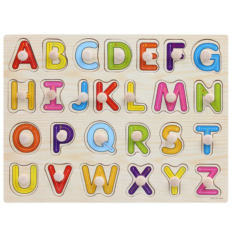 Baby Kids Childrens Onderwijs Houten Puzzel Speelgoed Houten Leren Abc Alfabet Brief Kaarten Cognitieve Speelgoed