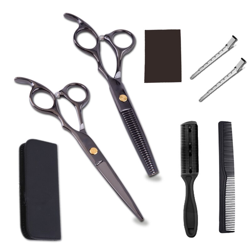 Costway 440 Steel 6 Inch Black Hair Scissors Set Cutting Barber Salon Haircut Thinning Shears Hairdressing Scissors: black suit1