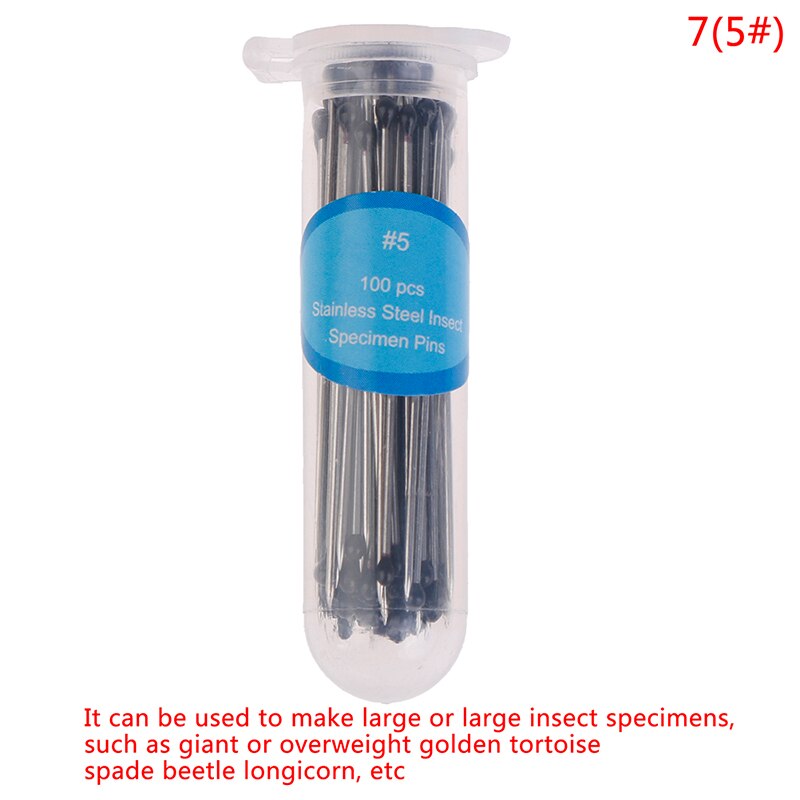 Aguja de espécimen de acero inoxidable con tubo para laboratorio escolar, broche de insecto para entomotología, 100 Uds.: 7