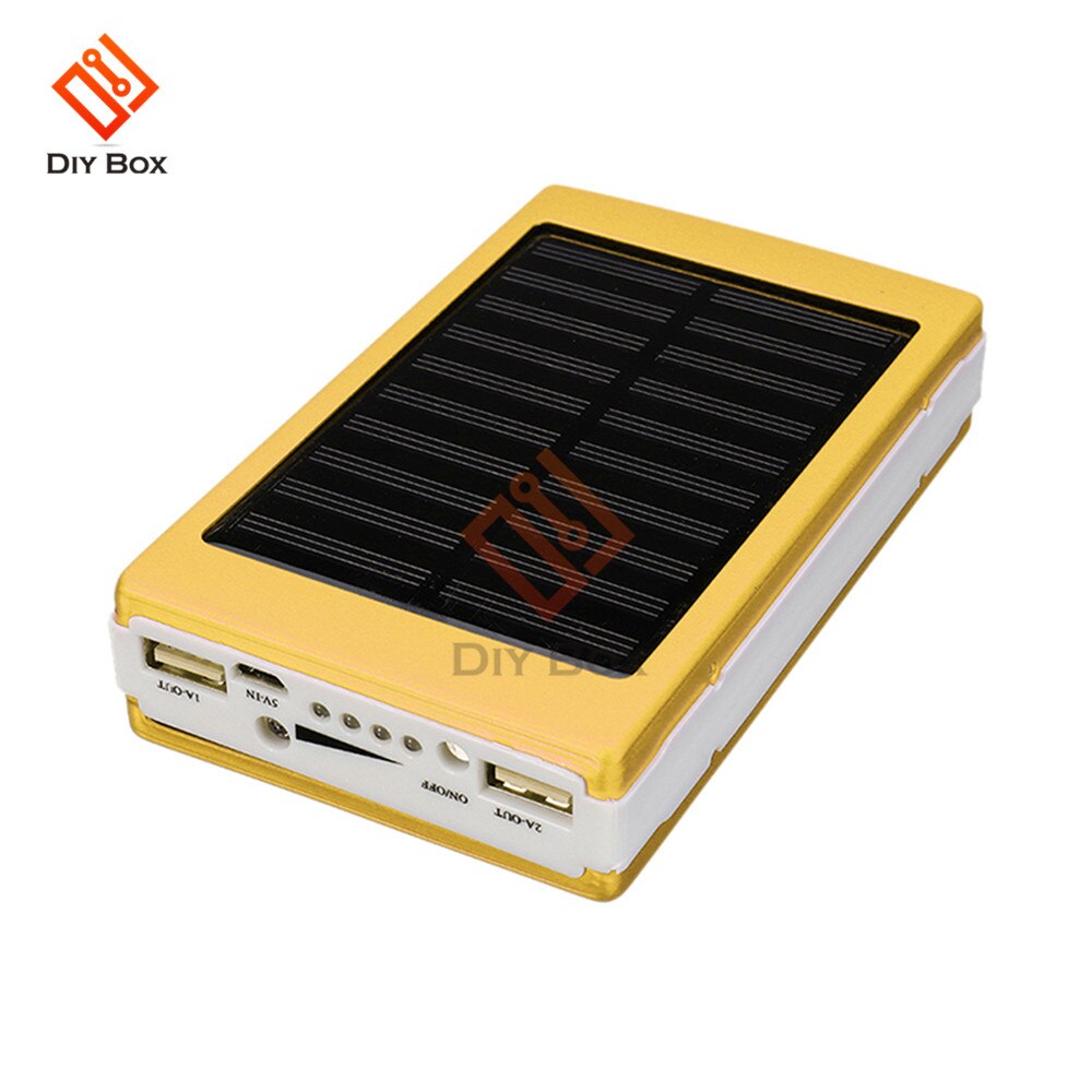 Banco de energía Solar portátil para teléfono móvil, cargador de energía Solar portátil, LED, carga USB Dual, funda para teléfono, 18650: gold