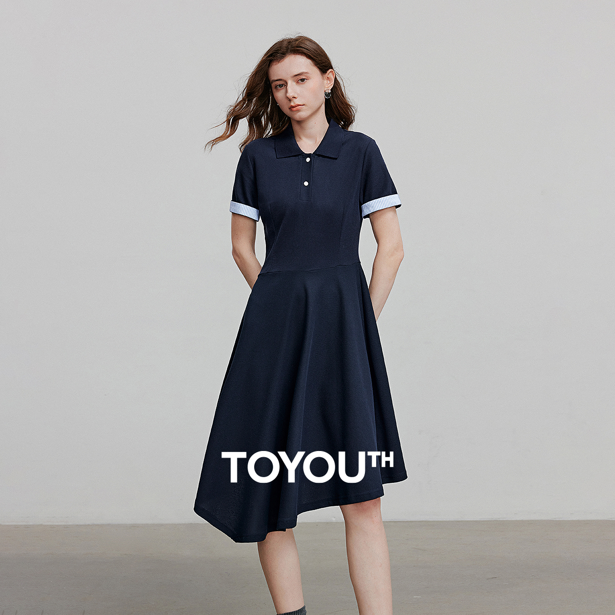 TOYOUTH Women Dress Summer Short Sleeve Casual POLO Dress 8529014