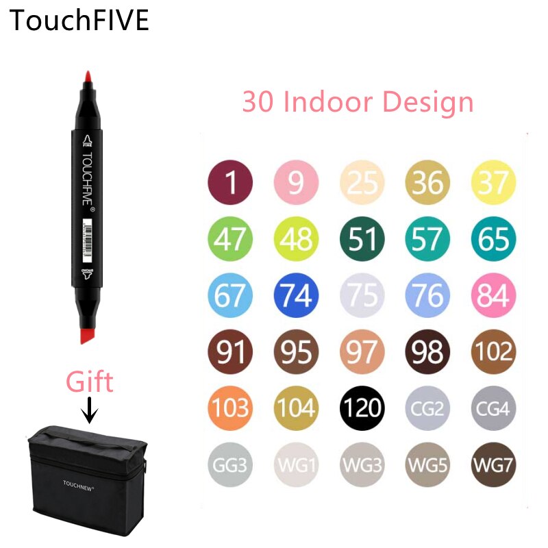 TouchFIVE-rotuladores de fieltro con Alcohol, bolígrafos de doble punta permanente para artista, suministros escolares de arte, marcadores para bocetos de Manga, 30/40/60/80: 30 Color Indoor