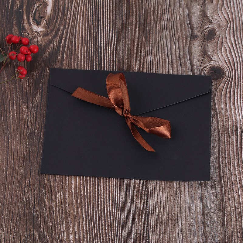 Bowknot Ribbon Pearl Paper Card Envelopes Large Kraft Envelopes for Wedding Invitation Postcard Cards 1PC: black S 17.5x12.5cm