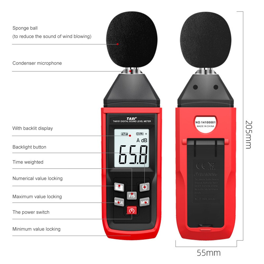 TA8151 LCD Noise Tester Measuring Instrument 30-130dB dB Meter Digital Audio Sound Level Meter Decibel Monitor with Backlight