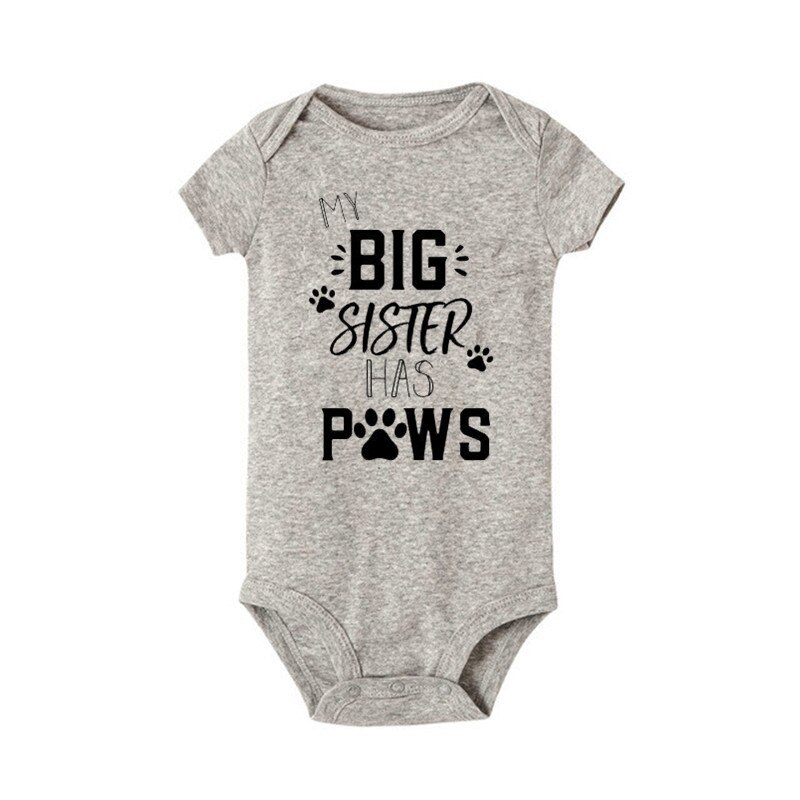 Mijn Grote Zus Heeft Poten Print Baby Bodysuit Zomer Pasgeboren Korte Mouw Katoenen Baby Jongen Meisje Jumpsuit Baby Kleding Outfits 0-18M: Grijs / 6m