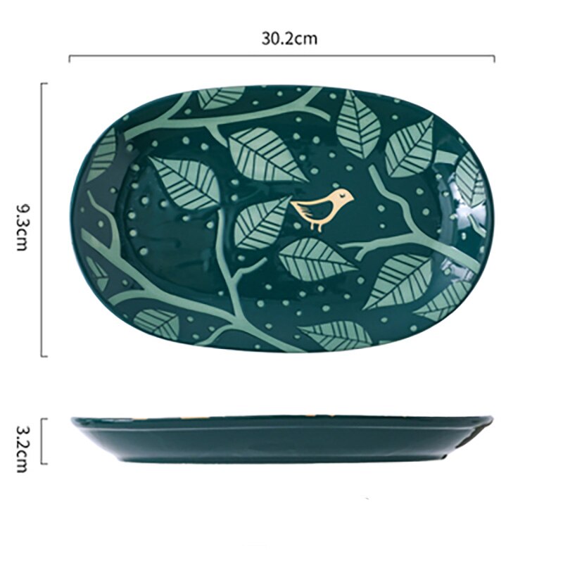 FANCITY Large fish plate, 12-inch oval plate, ceramic household bakeware, steamed fish plate, serving plate: 10