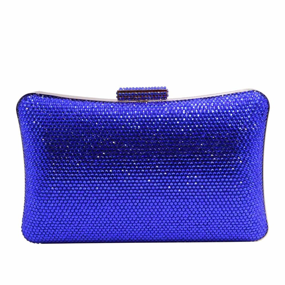 Bolso de mano cuadrado de para mujer, bolsa de noche con cristales azul marino, a juego y de noche para zapatos, boda, graduación: P-Royal Blue