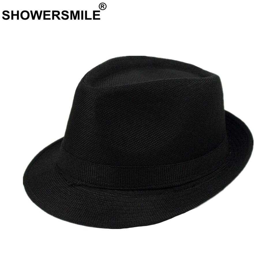 SHOWERSMILE-chapeaux Fedora pour hommes, casquette de plage d&#39;extérieur uni en lin uni, kaki, Style britannique, pour le printemps et l&#39;été