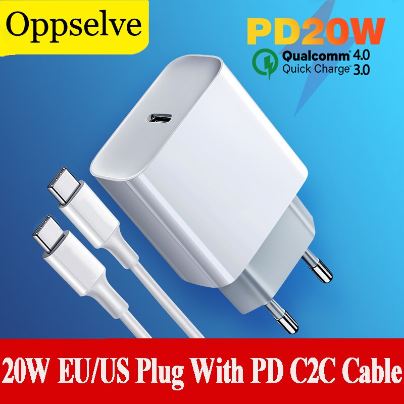 Ladegerät mit 20w eu/us-steckern und pd-usb- 3.0 -typ-c-kabeladapter für iphone 13, 12 mini, 11 pro max, macbook pro und air