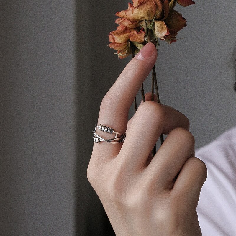BALMORA 100% 925 Silber Anti Angst Ringe Für Frauen Mädchen Jahrgang Punk zappeln Spinner Band Einstellbare Stapeln Ring Schmuck
