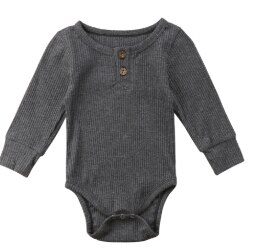 Helt nyfödd baby flicka pojke ribbad body volang i ett stycke solid jumpsuit långärmad outfit vårsoldräkt: Mörkgrå / 3m