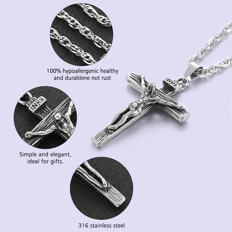 Jesus Crucified Cross Necklace Men Pendant 4 Colors Stainless Steel Chain Choker for Women Christian Classic Jewelry Christ