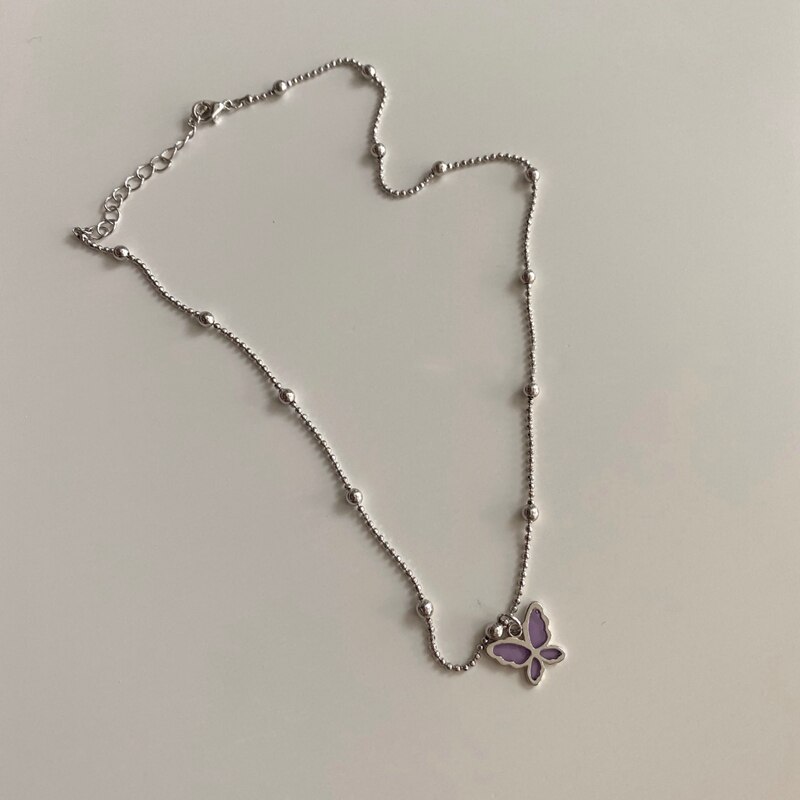 Mengjiqiao Mode Leuke Paarse Vlinder Metalen Ketting Choker Sieraden Voor Vrouwen Meisjes Party Ketting Bijoux Colares