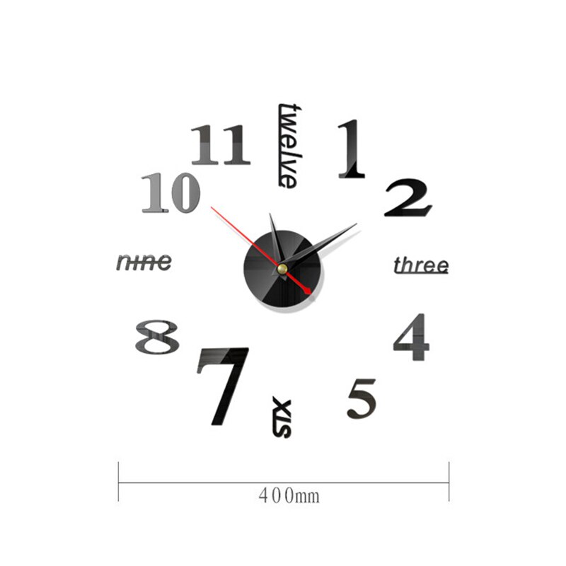 400Mm Klok Horloge Wandklokken Horloge 3D Diy Acryl Spiegel Stickers Home Decoratie Woonkamer Quartz Naald
