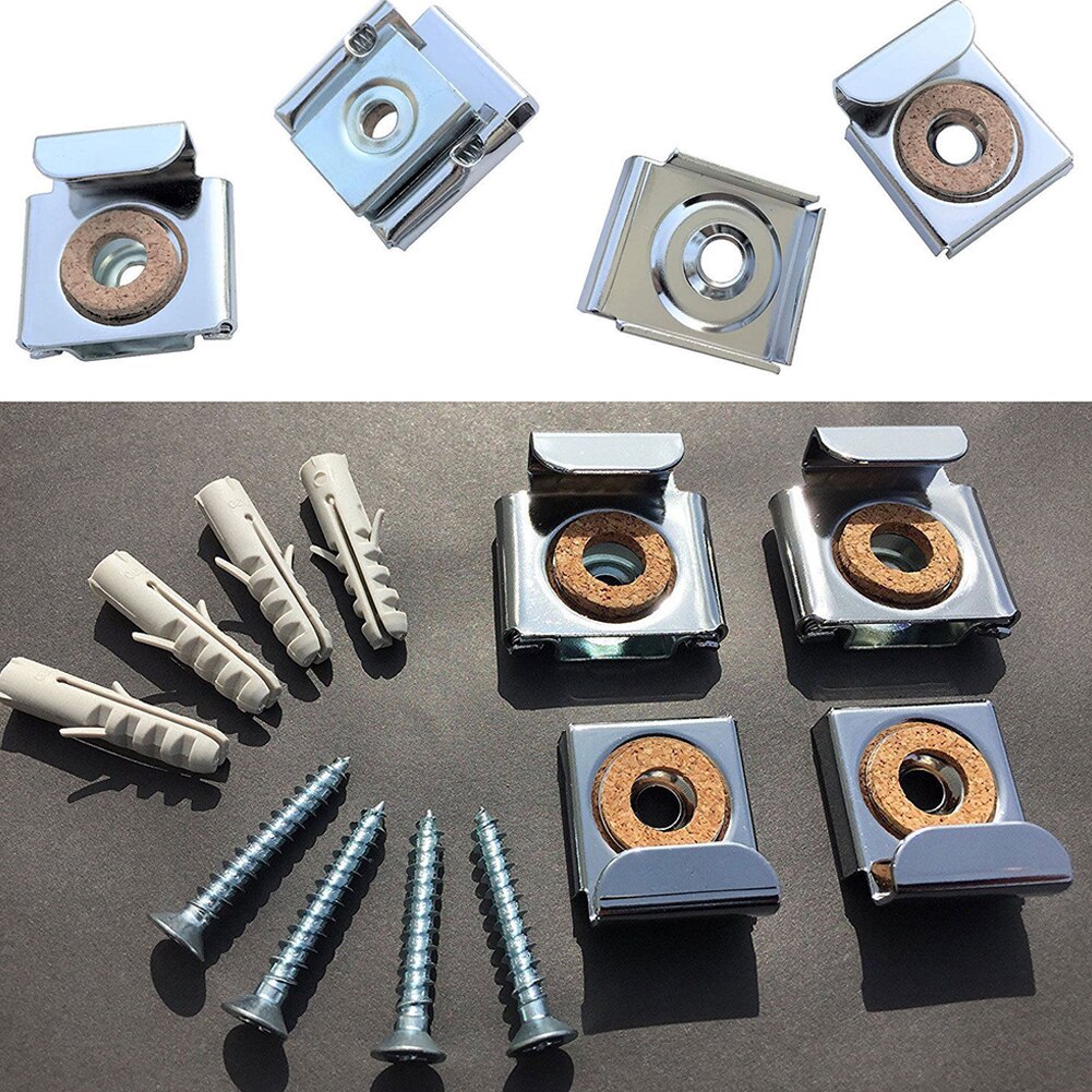 4pcs/set Bedroom Glass Clamps Mirror Clips Bathroom Multifunctional Spring Loaded Square Durable Adjustable Wall Bracket Hanger