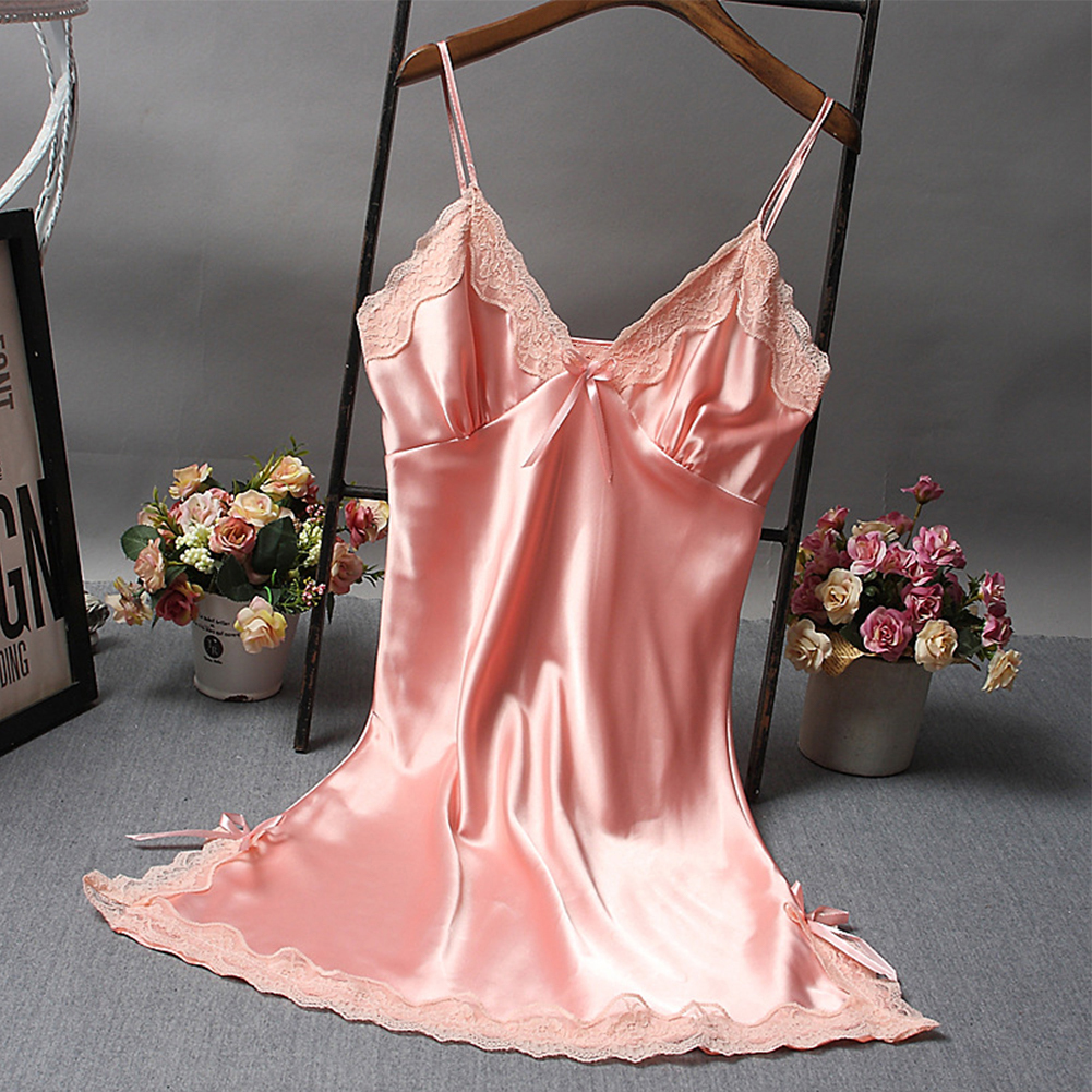 Sexy kanten patchwork nachtkleding lingerie nachthemd v-hals trouwjurk slaapkleding nachtjurk kleding sexy dames nachtjaponnen: Roze