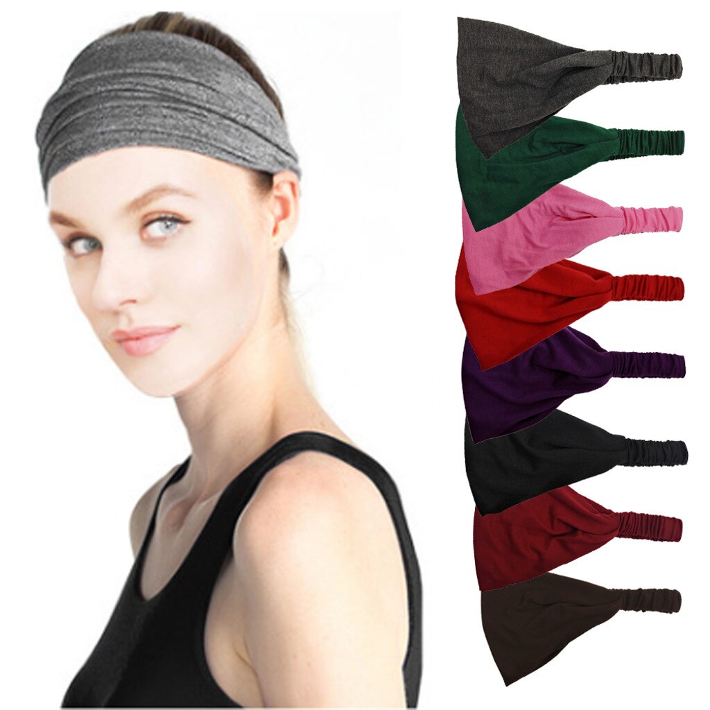 Bandeau Sport Vrouwen Effen Kleur Absorberen Zweet Hoofdband Elastische Hoofd Wrap Haarband Bandana Vrouwelijke Sport Hoofdband Voor Haar Tie