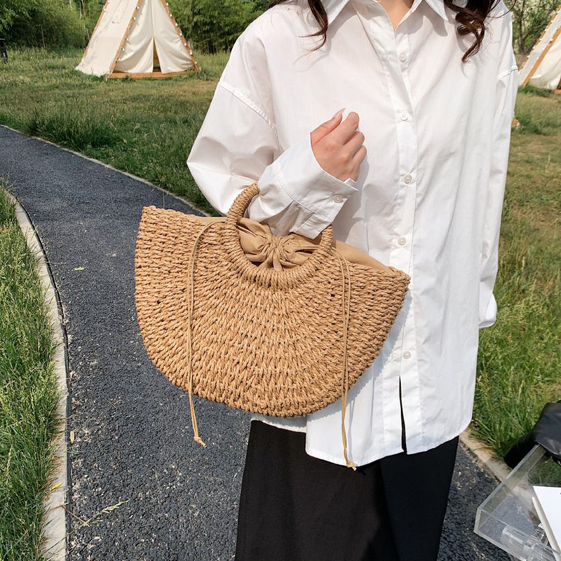 Nuevos bolsos de paja de luna a la , bolso de playa de verano para mujer, bolso de mimbre hecho a mano, bolso tejido Vintage para mujer, bolsa para mujer