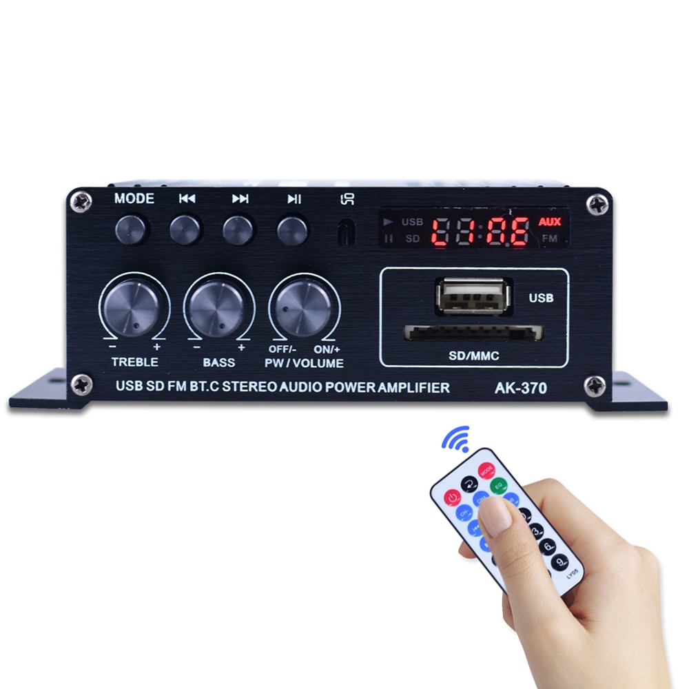 AK370 Mini Audio Power Amplifier BT Digital Audio Receiver AMP USB Memory Card Slot MP3 Player FM Radio With Remote Contro