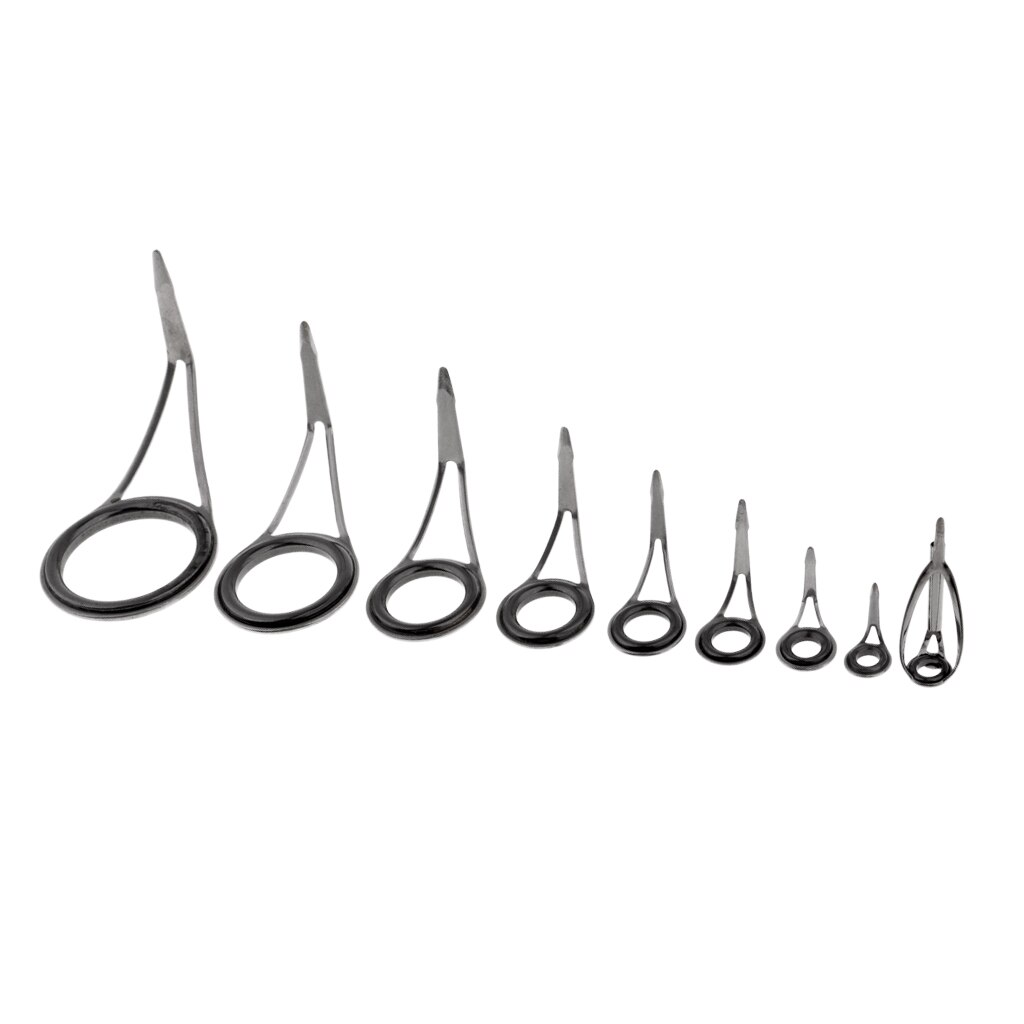 9pcs 9 Sizes Fishing Rod Guides, Stainless Steel & Ceramic Tip Top Ring for Rod Repair