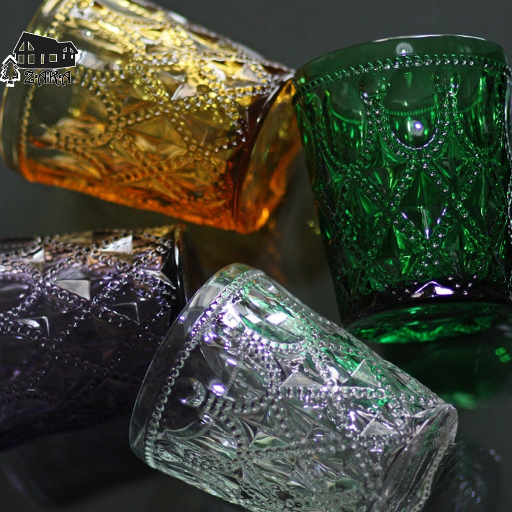 1 stk keyama europæisk flerfarvet retro udskåret gitter blyfri glas vand kopper juice glas kop bar dekorative briller
