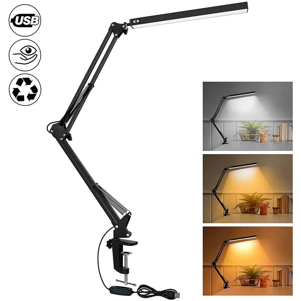 Led Opvouwbare Metalen Bureaulampclip Op Lichtklem Lange Arm Diming Tafellamp 3 Kleuren Verstelbaar Voor Leescomputers In De Woonkamer