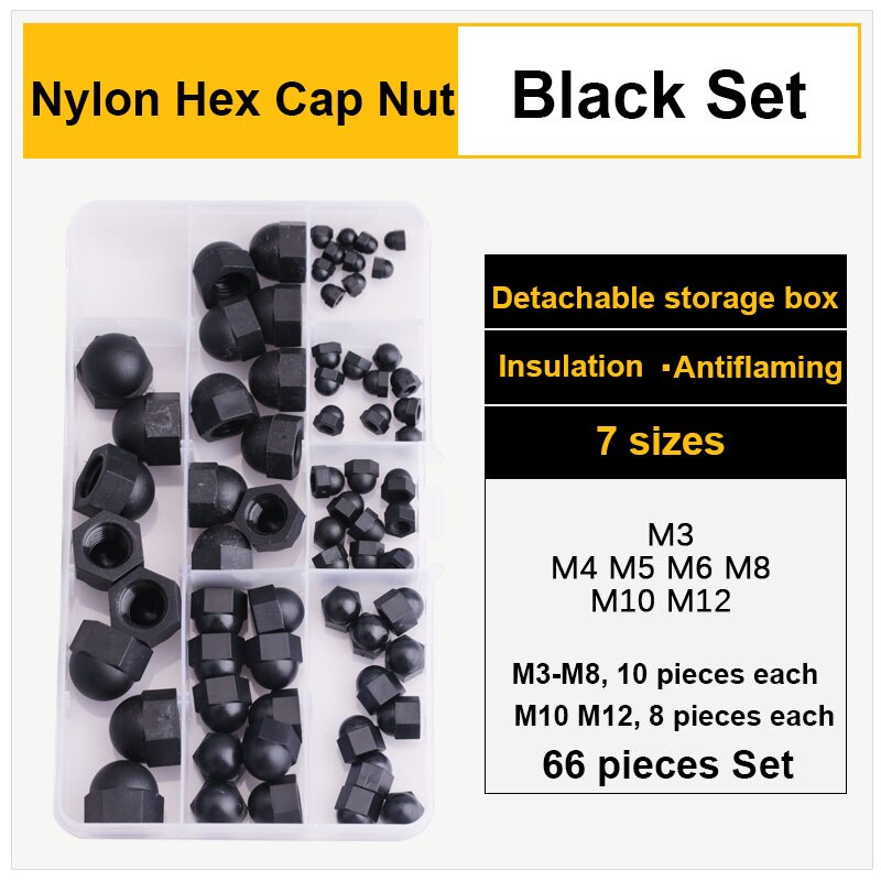 Eikelmoer / nylon zeskantmoer / dopmoer / kunststof zeskantdopmoer combinatieset decoratieve schroefdop zeskant bolle dopmoer