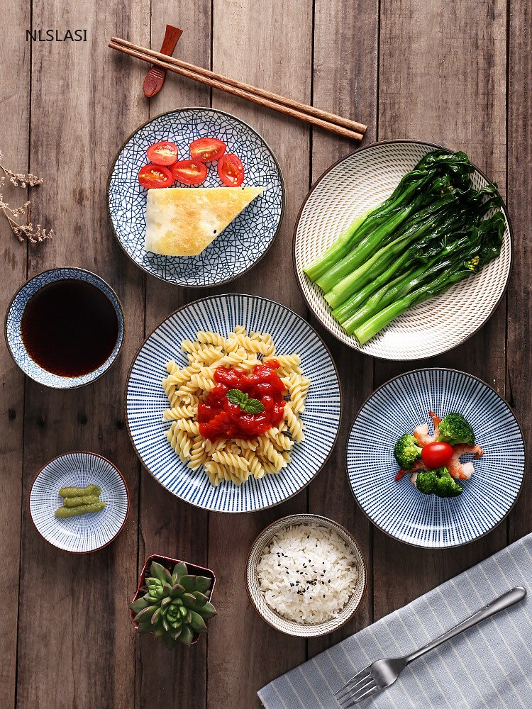 Japanese Retro Style Ceramic Dinner Plates Porcelain Dishes Saucer plate Sushi plate Rice Noddle Dinnerware Kitchen Tableware