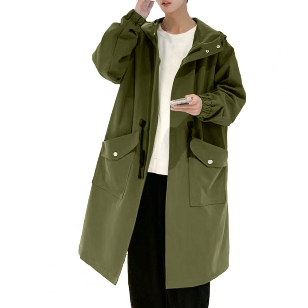 Gabardina larga para hombre, chaqueta de otoño y primavera, abrigos japoneses de Hip Hop negros, ropa de calle para hombre, chaquetas informales de color caqui y verde con capucha: PP / BLANCO
