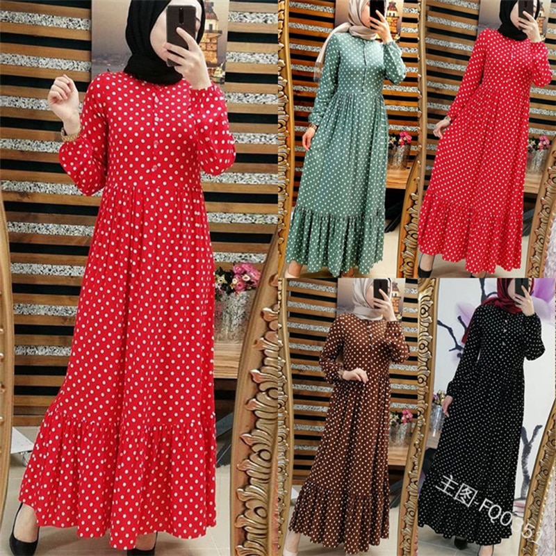 Plus Größe Polka Punkt Kaftan Abaya Dubai Hijab Muslimischen Kleid Kaftan Marocain Türkische Kleider Jilbab Abayas Für Frauen Islam Kleidung