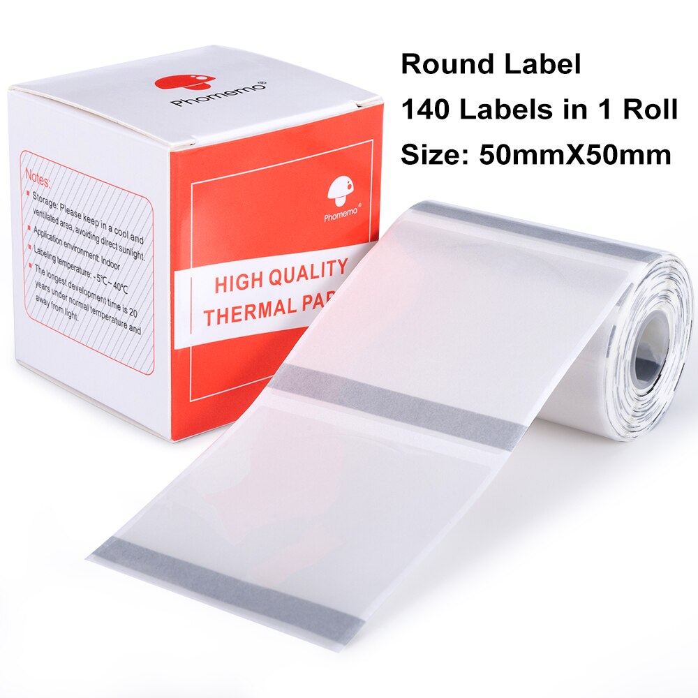 Phomemo M110 M200 M120 Label Printer Ronde Label Autoadhesivo Thermische Label Zelfklevend Papier Ronde Sticker Voor Zaken, Huis: Clear 50x50mm