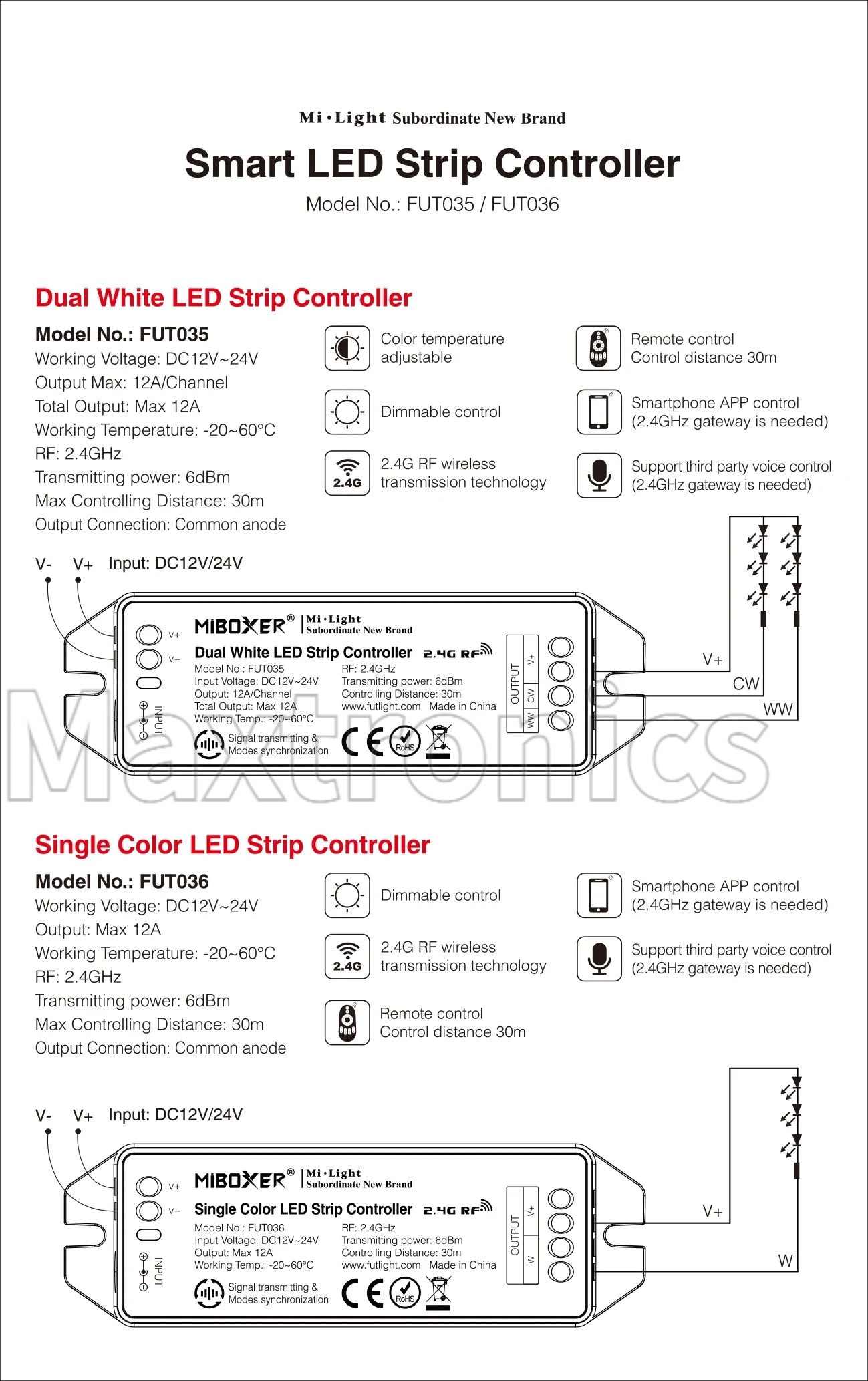 Miboxer fut 036 fut 038 fut 039 fut 096 wl5 wl- box 2 milight  rf 2.4g fjernbetjening lysdæmper cct rgb rgbw rgbcct til led strip lys