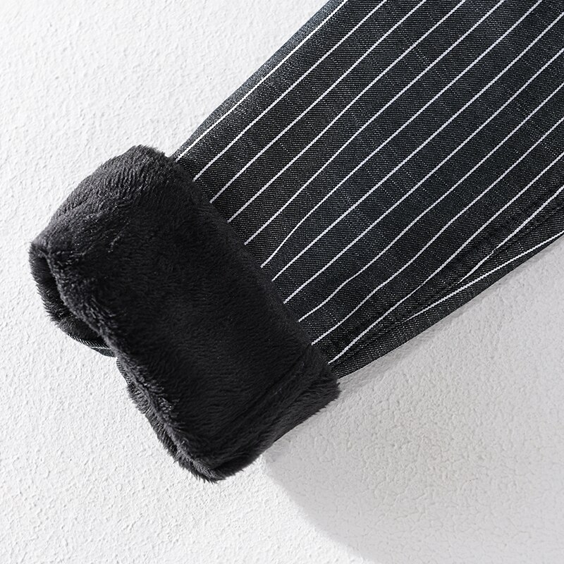 Efterår og vinter stil stribet plus fløjl varm skjorte herre casual skjorter til mænd langærmet stribet skjorte herre