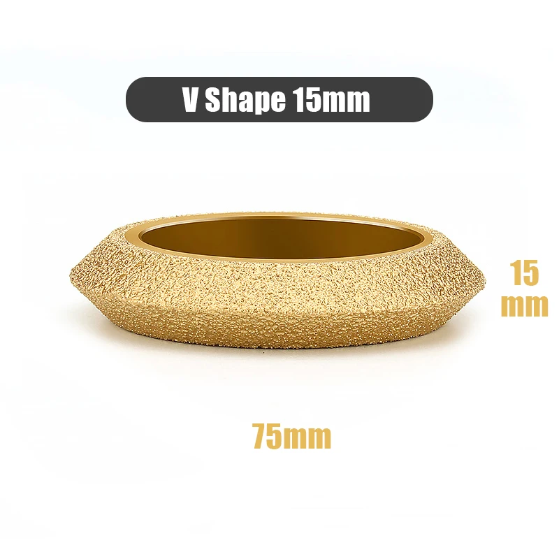 20mm- hålsdiameter 3 tum 75mm v-formad torrvakuumlödd diamantslipskiva halvbullnose-kant marmorkantprofilslipskiva: Guld-