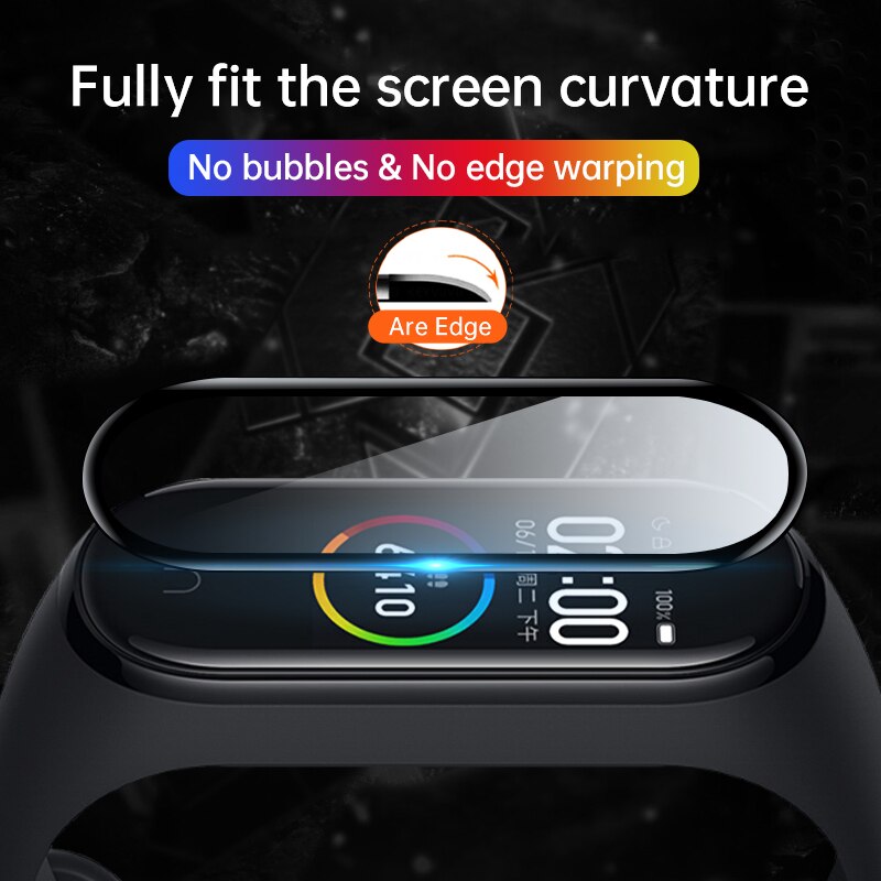 Filme protetor de tela de vidro macio para xiaomi mi banda 4 5 6 miband relógio inteligente capa protetora caso cinta pulseira acessórios