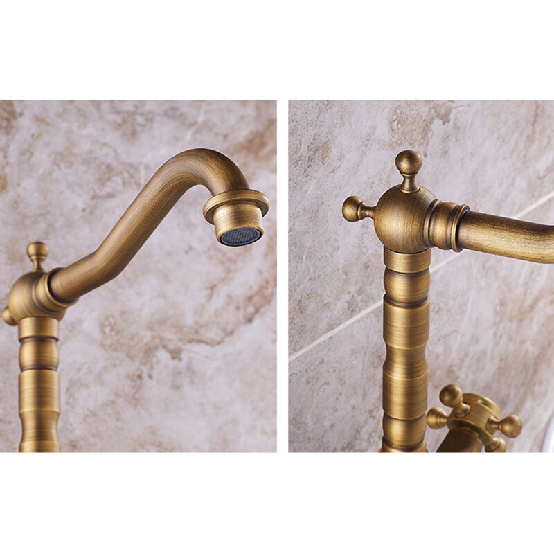Antique Faucet Bronze Bronze Double Handle Rotating Spray Faucet Bathroom Faucet Retro Style Brass High Basin Faucet