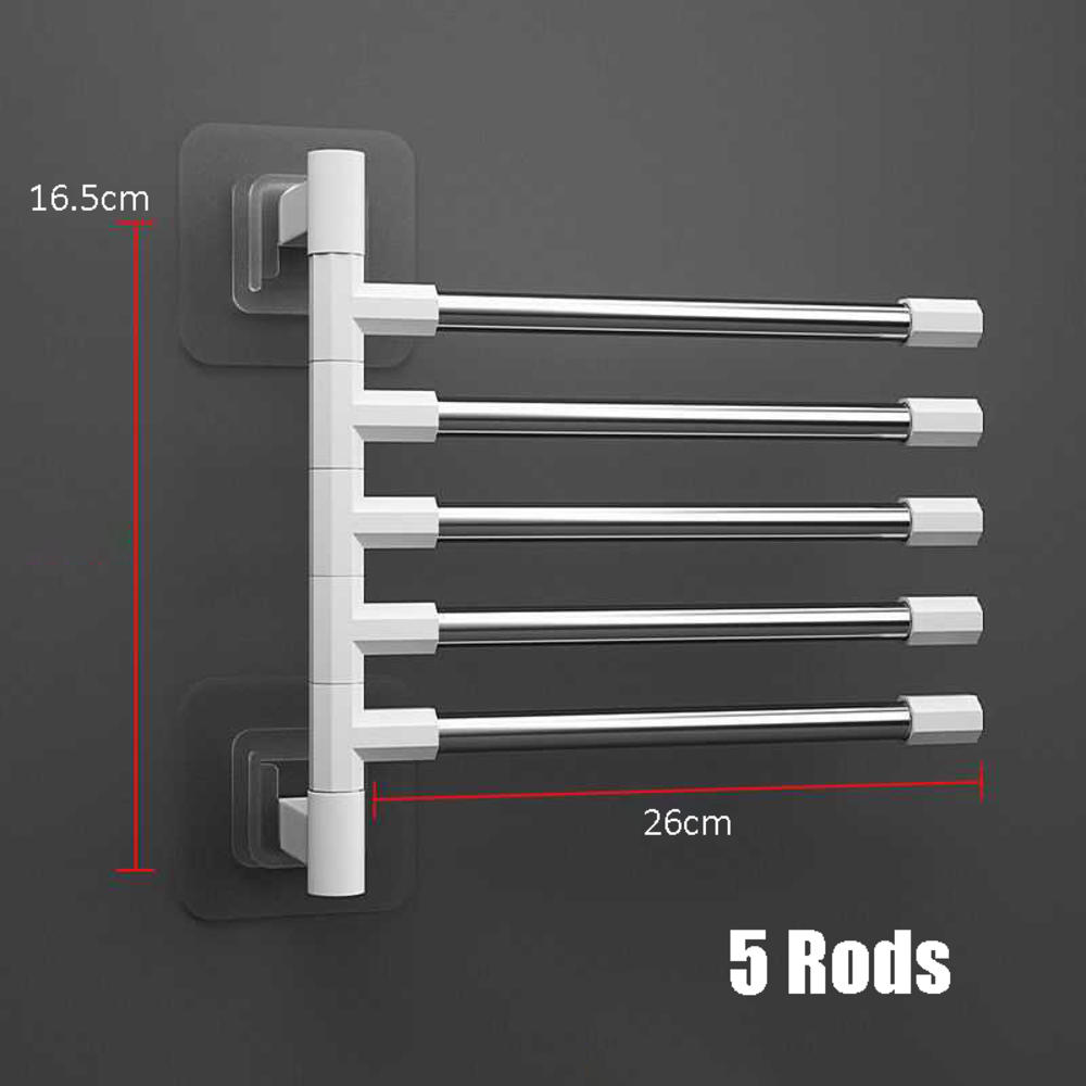 Swivel Towel Bar Stainless Steel Bathroom Swing Hanger Towel Rack Holder Storage Organizer Space Saving Wall Mount Self Adhesive: 4