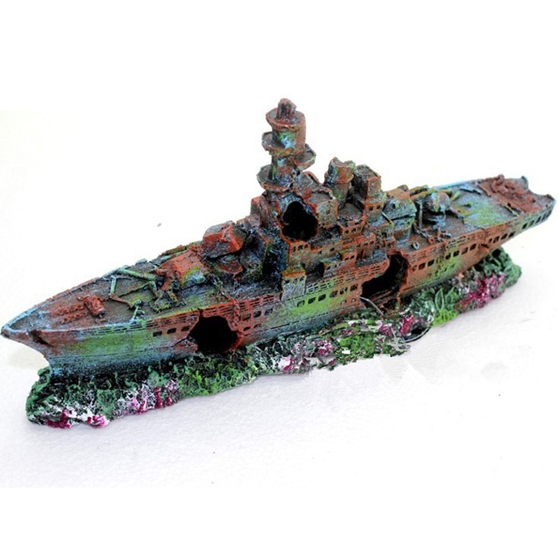 Hars Beschadigd Navy War Boot Wreck Fish Tank Ornament Cave Aquarium Decoratie Landschap Tank Decoratie