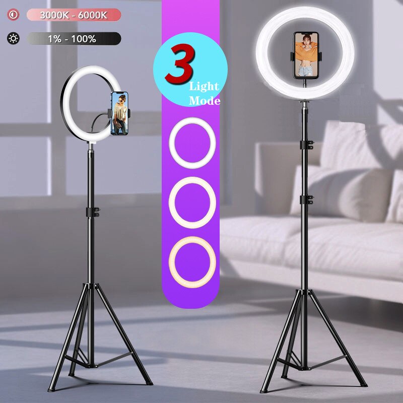 26cm LED Selfie Ring Licht Kreis Runde Lampe Füllen Licht Dimmbare Stativ Trepied machen-hoch Fotografie RingLight Telefon Ständer Halfter