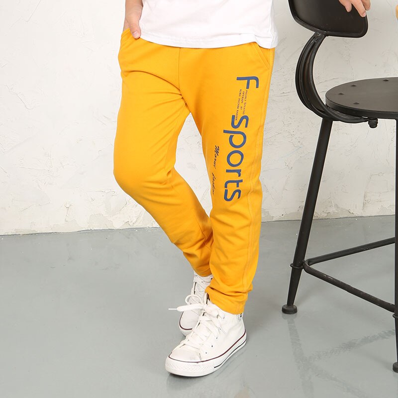 Brand Kids Jongens Broek Brief Afdrukken Katoenen Broek Kinderen Sport Broek Casual Kids Kleding Blauw Geel Grijs: YELLOW boys pants / 8T