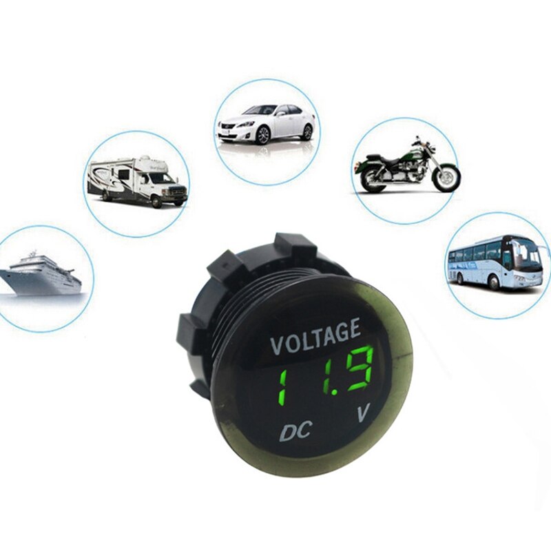 Medidor de voltaje de la motocicleta del coche con el Interruptor táctil impermeable redondo Auto medidor de voltaje del barco 12-24V LED voltímetro Digital del Panel